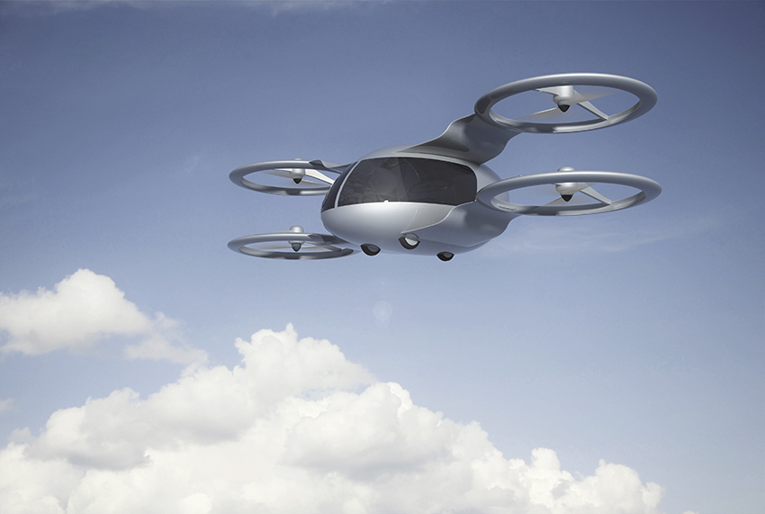 Das Konzept einer Passagierdrohne. Transport der Zukunft. Lufttaxi. 3d render